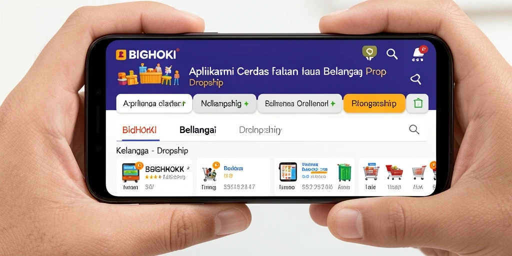 Tampilan antarmuka BIGHOKI untuk aplikasi dropship yang menarik.