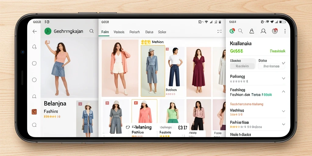 Tampilan antarmuka G668 yang modern dan fungsional untuk belanja Fashion.