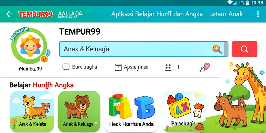 Antarmuka aplikasi TEMPUR99 yang interaktif dan ramah anak.